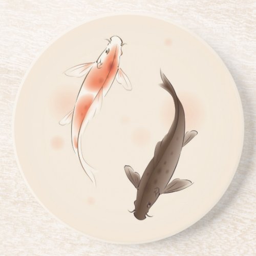 Yin Yang Koi fishes in oriental style painting Coaster