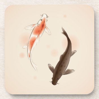 Yin Yang Koi Fishes In Oriental Style Painting Drink Coaster by watercoloring at Zazzle