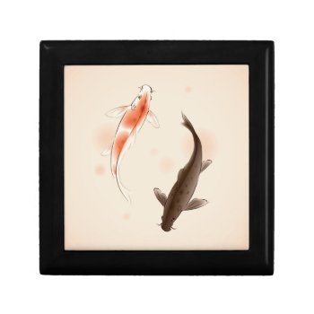 Yin Yang Koi Fishes In Oriental Style Painting Keepsake Box by watercoloring at Zazzle