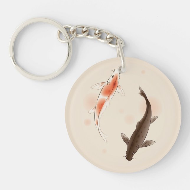 Yin Yang Koi fishes in oriental style painting Keychain (Front)