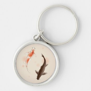 Yin Yang Koi Fishes In Oriental Style Painting Keychain by watercoloring at Zazzle