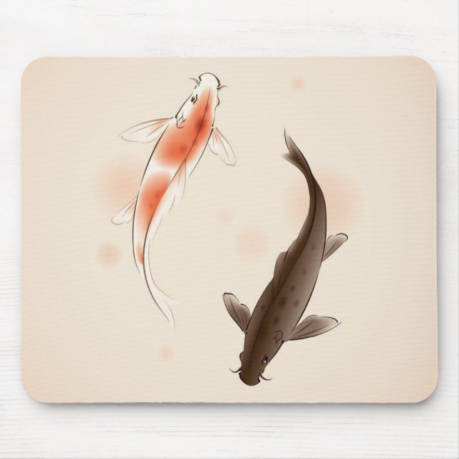 Yin Yang Koi fishes in oriental style painting Mouse Pad (Front)