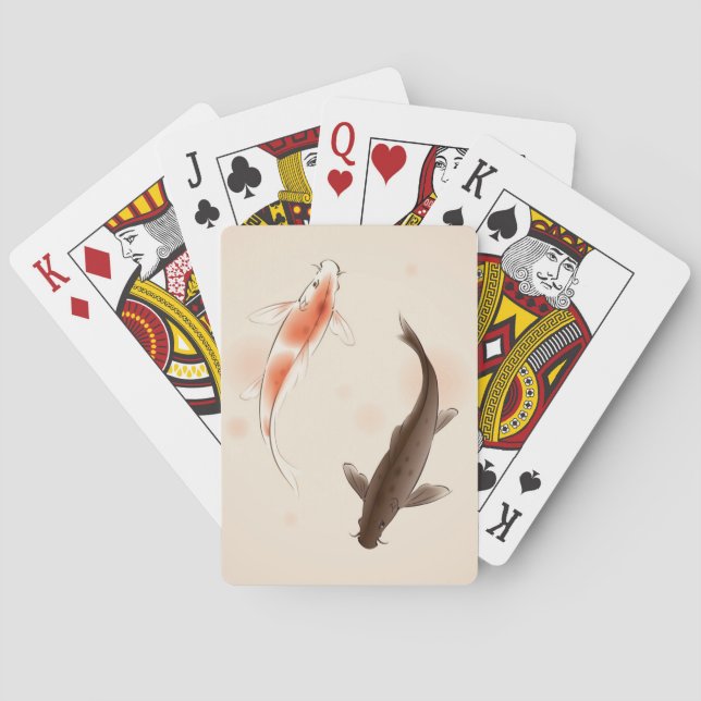 Yin Yang Koi fishes in oriental style painting Poker Cards (Back)