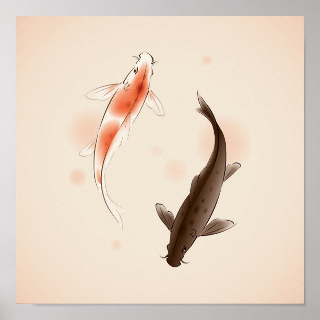 Yin Yang Koi fishes in oriental style painting Poster (Front)