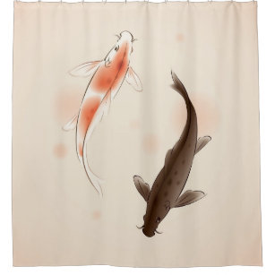 Yin Yang Koi fishes in oriental style painting Shower Curtain