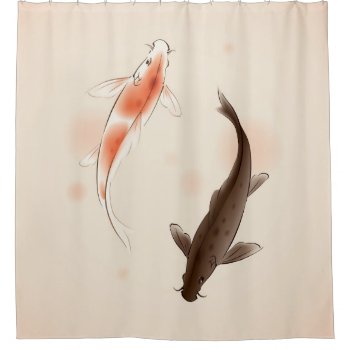 Yin Yang Koi Fishes In Oriental Style Painting Shower Curtain by watercoloring at Zazzle