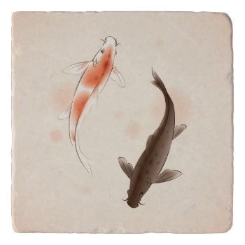 Yin Yang Koi Fishes In Oriental Style Painting Trivet by watercoloring at Zazzle