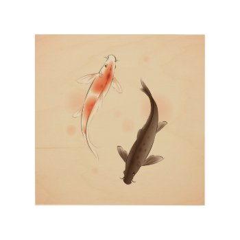 Yin Yang Koi Fishes In Oriental Style Painting Wood Wall Art by watercoloring at Zazzle