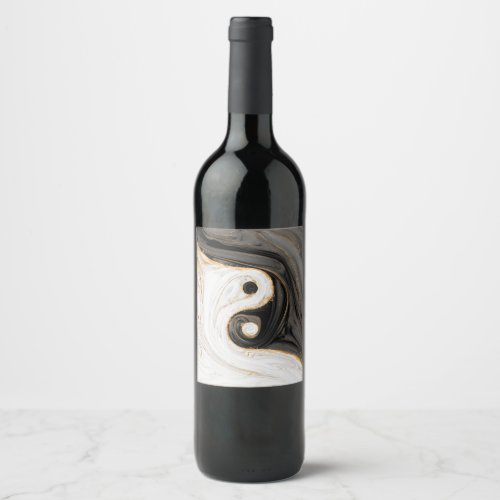 Yin Yang Liquid Marble Wine Label