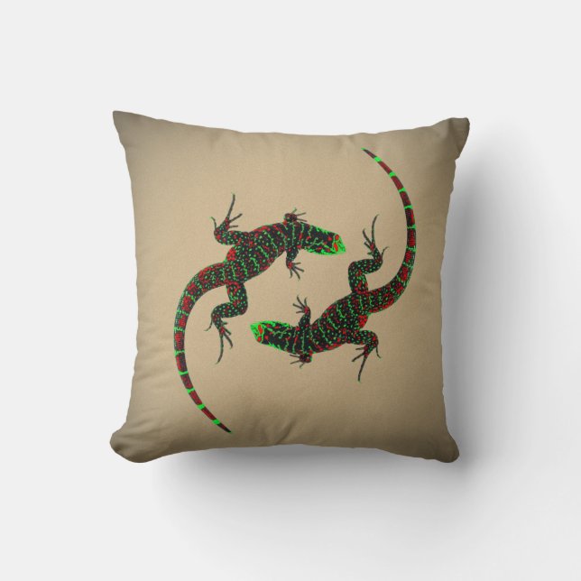Yin Yang Lizards Brown Throw Pillow (Front)