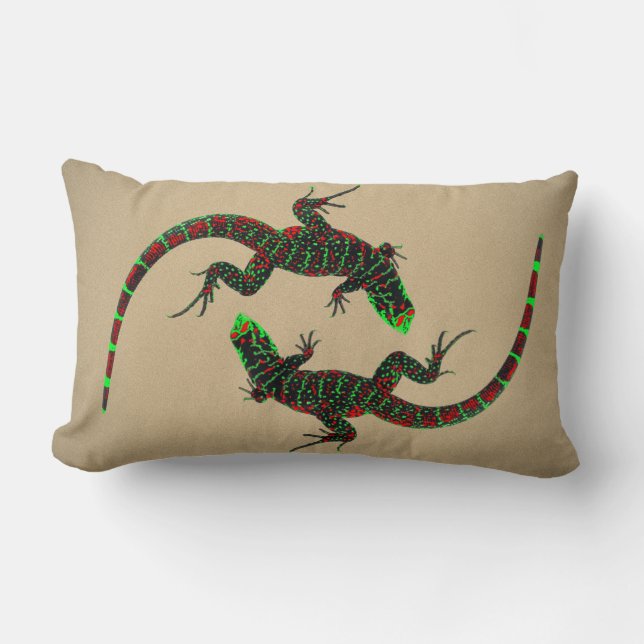 Yin Yang Lizards Ceramic Tile Brown Lumbar Pillow (Front)
