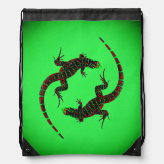 Yin Yang Lizards Green Drawstring Bag