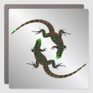Yin Yang Lizards Silver Car Magnet
