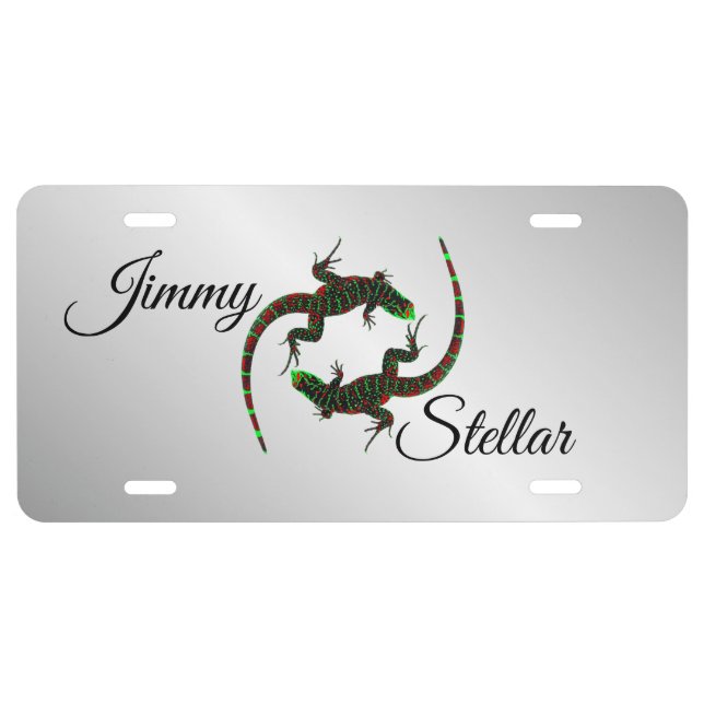 Yin Yang Lizards Silver License Plate (Front)