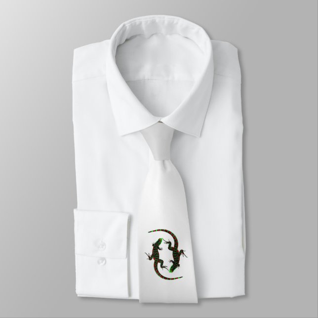 Yin Yang Lizards Silver Neck Tie (Tied)