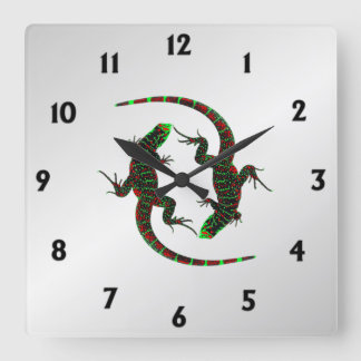 Yin Yang Lizards Silver Square Wall Clock