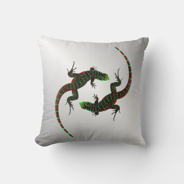 Yin Yang Lizards Silver Throw Pillow (Front)