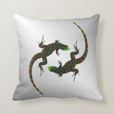 Yin Yang Lizards Silver Throw Pillow
