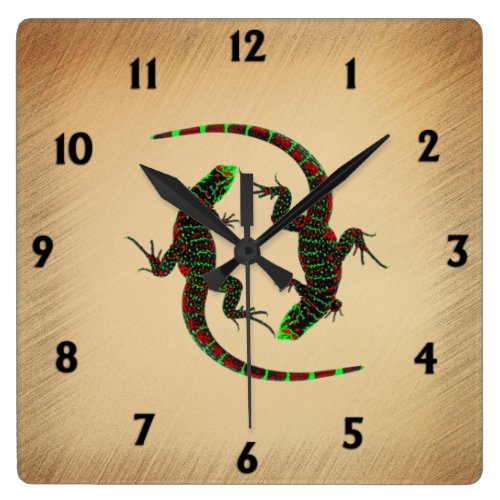 Yin Yang Lizards Square Wall Clock