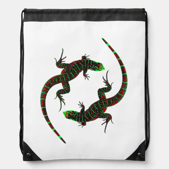 Yin Yang Lizards White Drawstring Bag (Front)