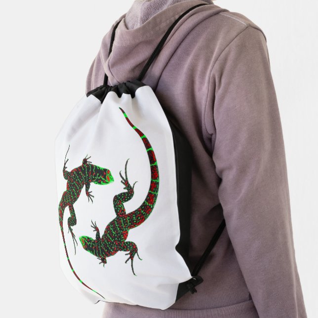 Yin Yang Lizards White Drawstring Bag (Insitu)