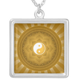 Yin Yang Lotus Design Silver Plated Necklace