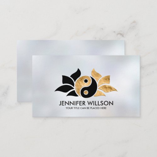 Yin Yang Lotus flower _ black and gold Business Card