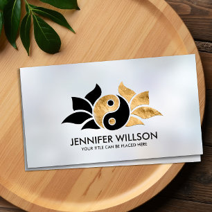 Yin Yang Lotus flower - black and gold Business Card