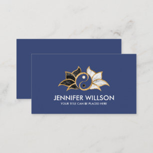 Yin Yang Lotus flower Black white marble and gold Business Card