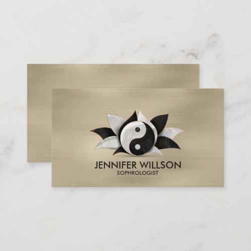 Yin Yang Lotus flower _ pearl and black marble Business Card