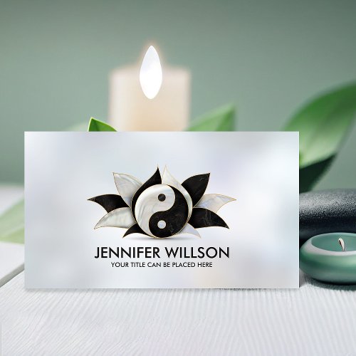 Yin Yang Lotus flower _ pearl and black marble Business Card