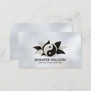 Yin Yang Lotus flower - pearl and black marble Business Card