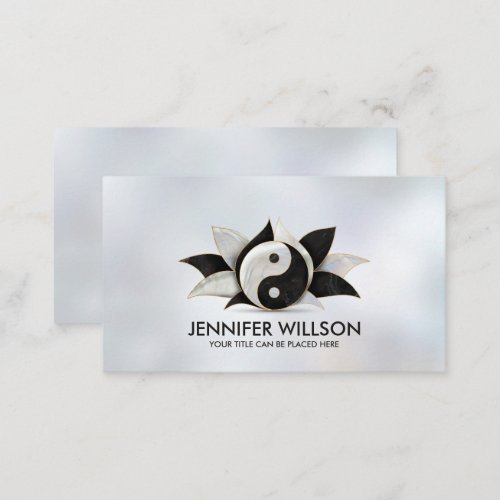 Yin Yang Lotus flower _ pearl and black marble Business Card