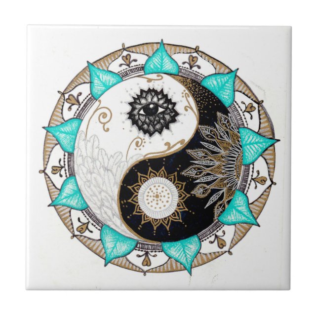 Yin Yang Mandala Ceramic Tile (Front)