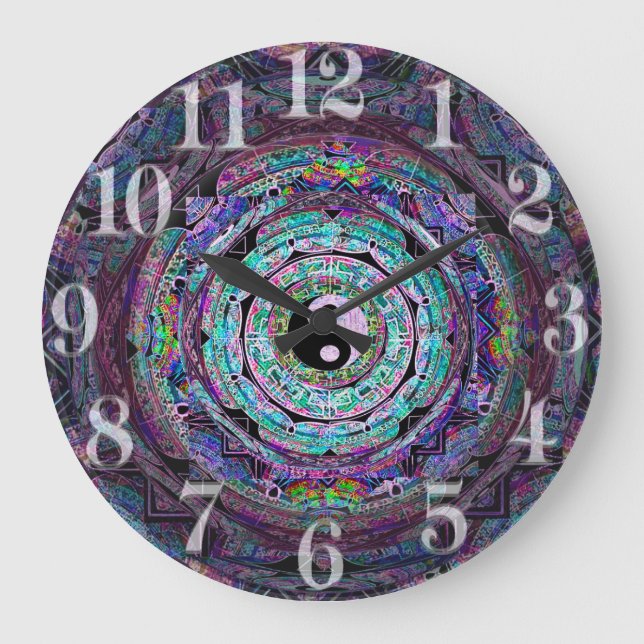 Yin Yang Mandala in Purple Colors Large Clock (Front)