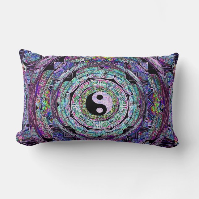 Yin Yang Mandala in Purple Colors Lumbar Pillow (Front)