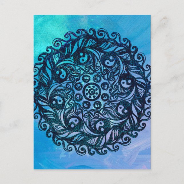 Yin Yang Mandala Nature Floral Flower Mandalas     Postcard (Front)