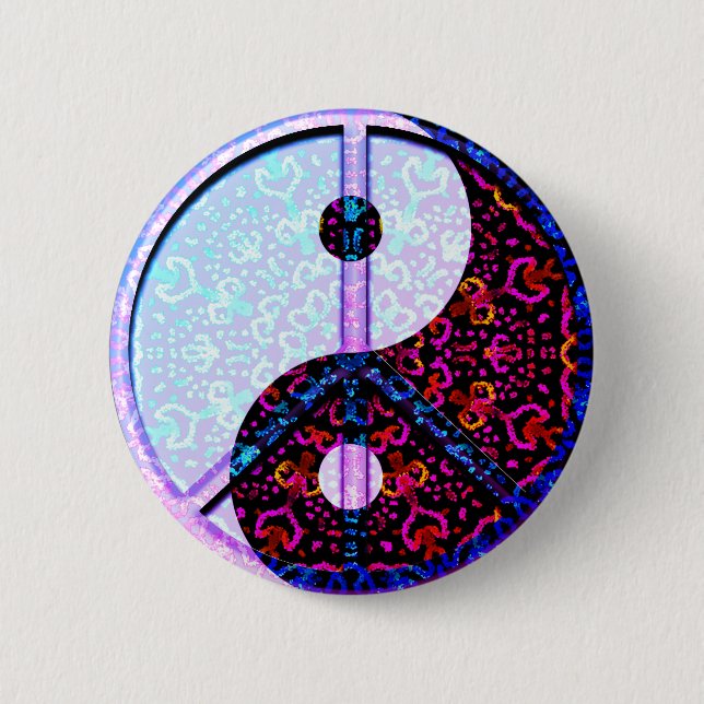 Yin Yang Mandala Purple with Peace Symbol Button (Front)