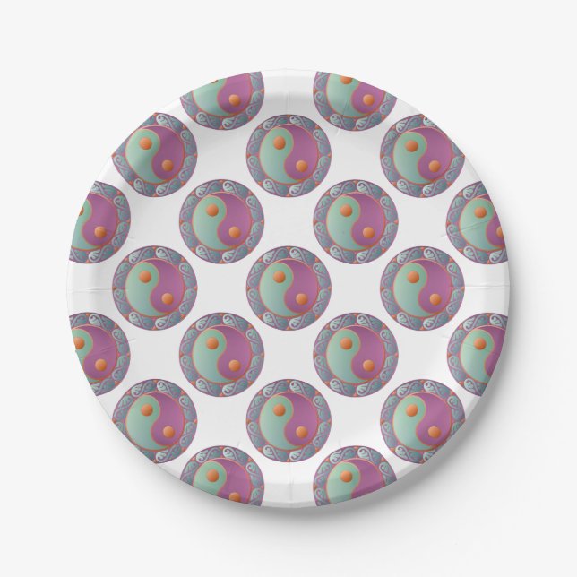 Yin Yang Medallion Violet Turquoise Paper Plates (Front)