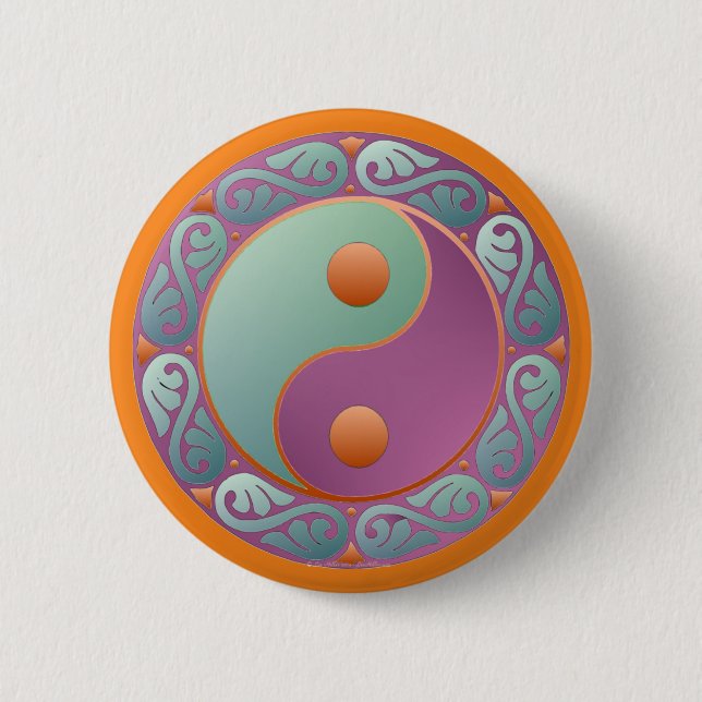 Yin Yang Medallion Violet Turquoise Pinback Button (Front)