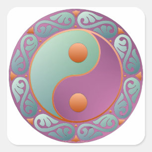Yin Yang Medallion Violet Turquoise Square Sticker