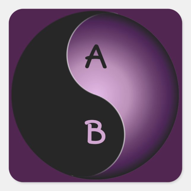 yin yang monogram - purple square sticker (Front)