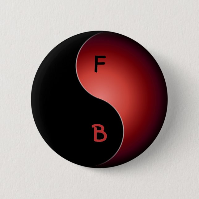 yin yang monogram - red pinback button (Front)