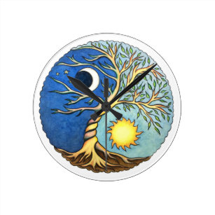 Yin-Yang Moon and Sun Round Clock