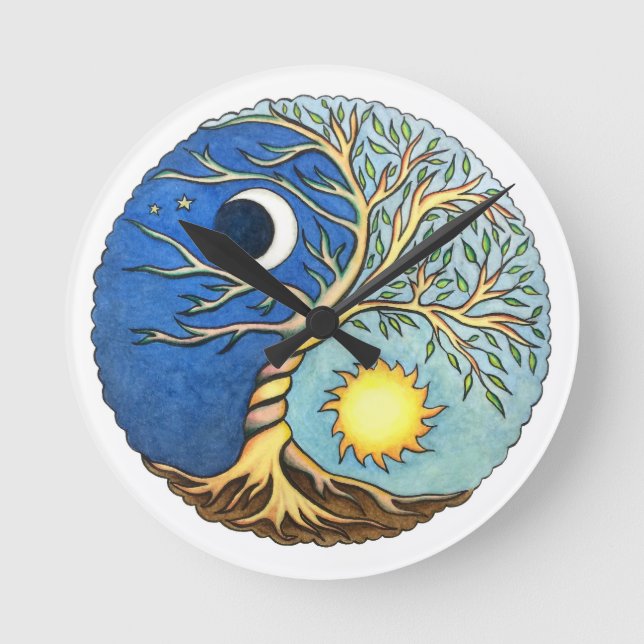 Yin-Yang Moon and Sun Round Clock (Front)