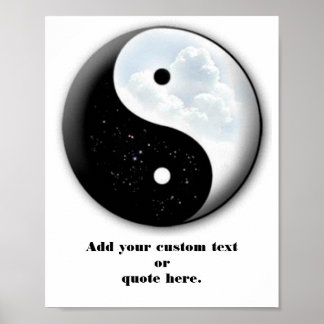 Yin & Yang motivational symbol stars and clouds Poster