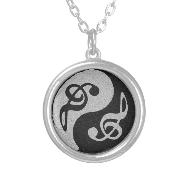 yin yang music clave note silver plated necklace (Front)