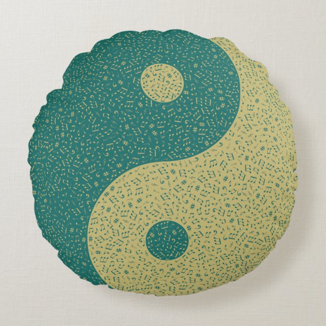 Yin Yang Music Notes Round Pillow (Front)