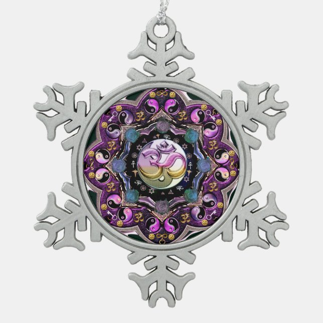 Yin-Yang OM Moon Mandala Christmas Ornament (Front)