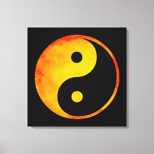 Yin Yang Orange and Yellow Watercolor on Black Canvas Print